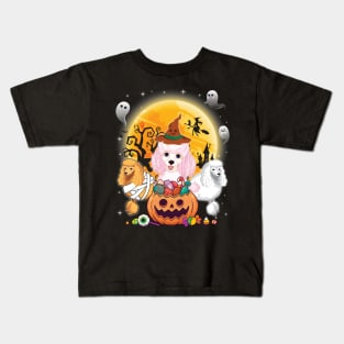 Poodle Dog Mummy Witch Moon Ghosts Happy Halloween Thanksgiving Merry Christmas Day Kids T-Shirt